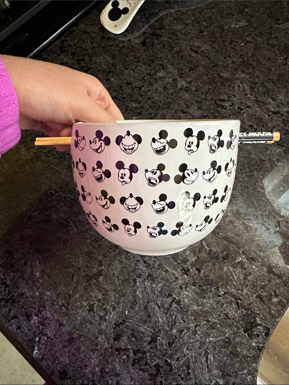 Disney White and Black Ceramic Bowl with Chopstick Slot
